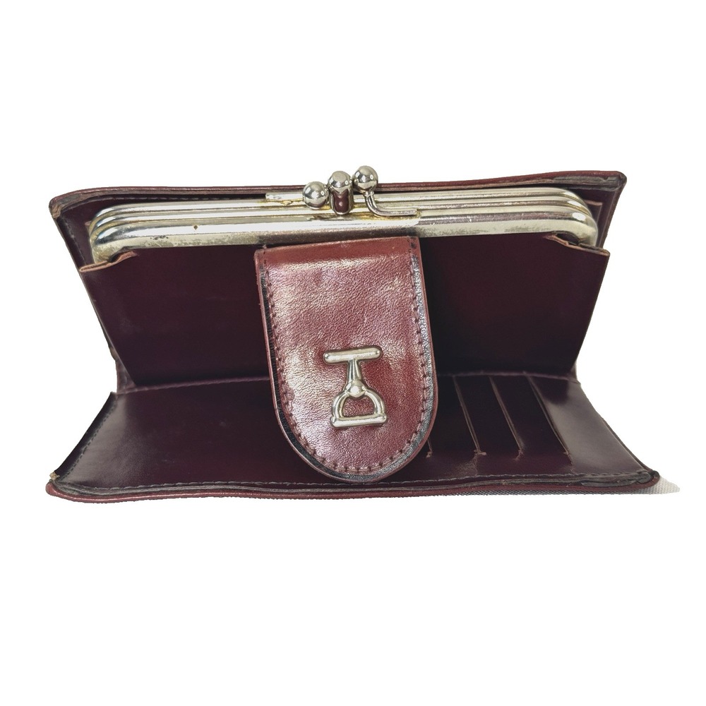 VTG Baronet 300 Burgundy Leather Wallet Double Snap Change Purse Retro Classic